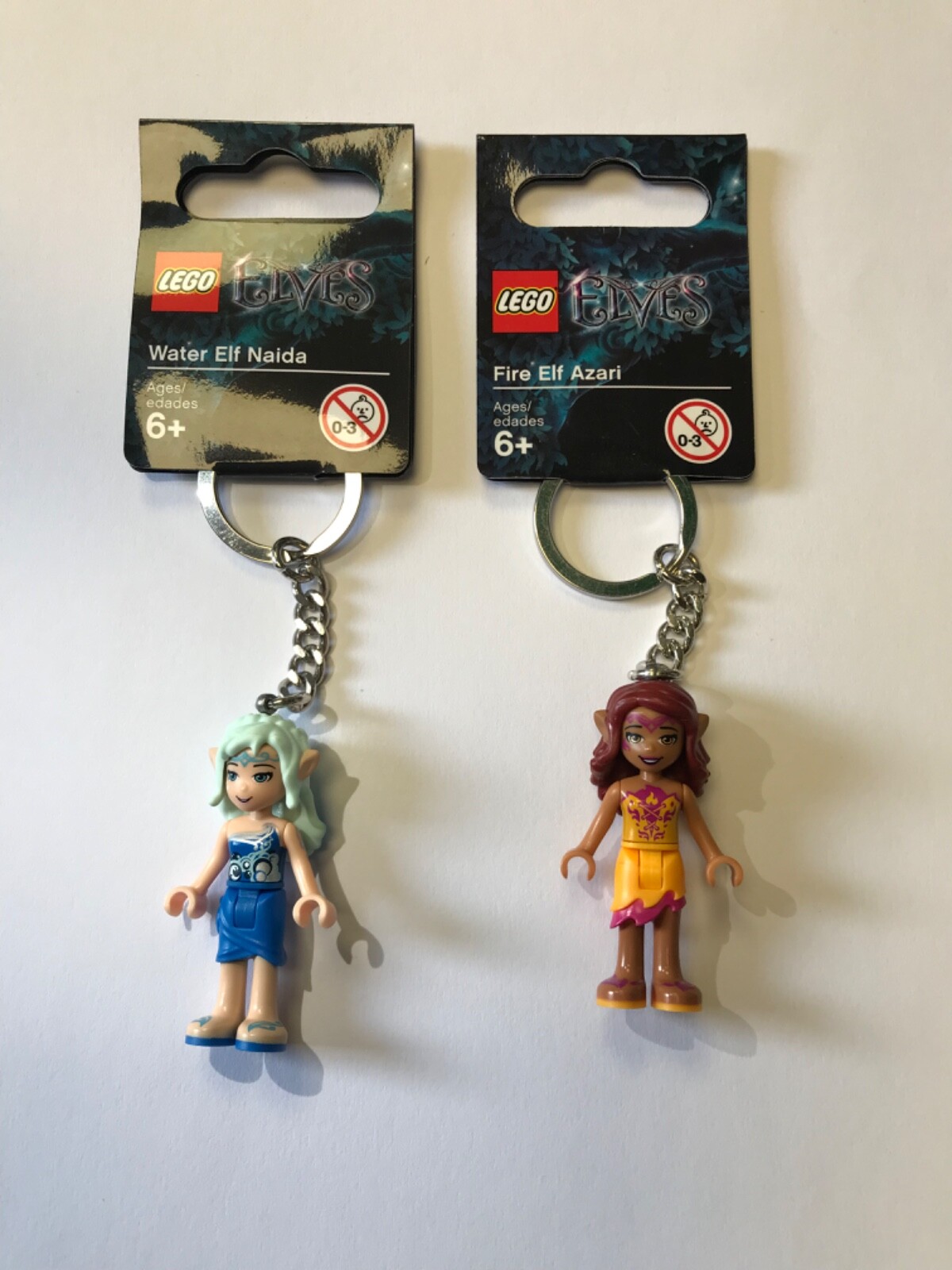 Lego Elves Water Elf Naida & Fire Elf Azari Minifigure Keyrings - BNWT