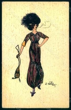 Artist Signed Naillod Fashion Lady Art Deco Mode Hand Painted s. 136 pc HR1136