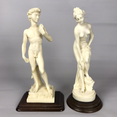 Vintage VENUS Roman Aphrodite + Michaelangelo DAVID 10'' Alabaster Statue Figures