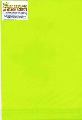 UK CARD CRAFTS A4 Yellow Acetate 200 Micron x 5 Sheets - Coloured, Dyslexia, Transparent Film