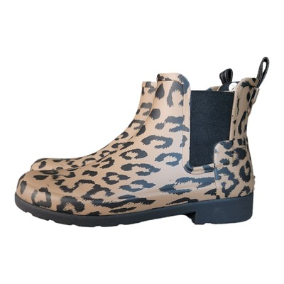 Hunter Boots Cheetah Print Waterproof Chelsea Rain Boot Women's US 8