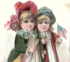 1889 Scott's Emulsion Victorian Trade Card Scott & Bowne The Twins American Flag