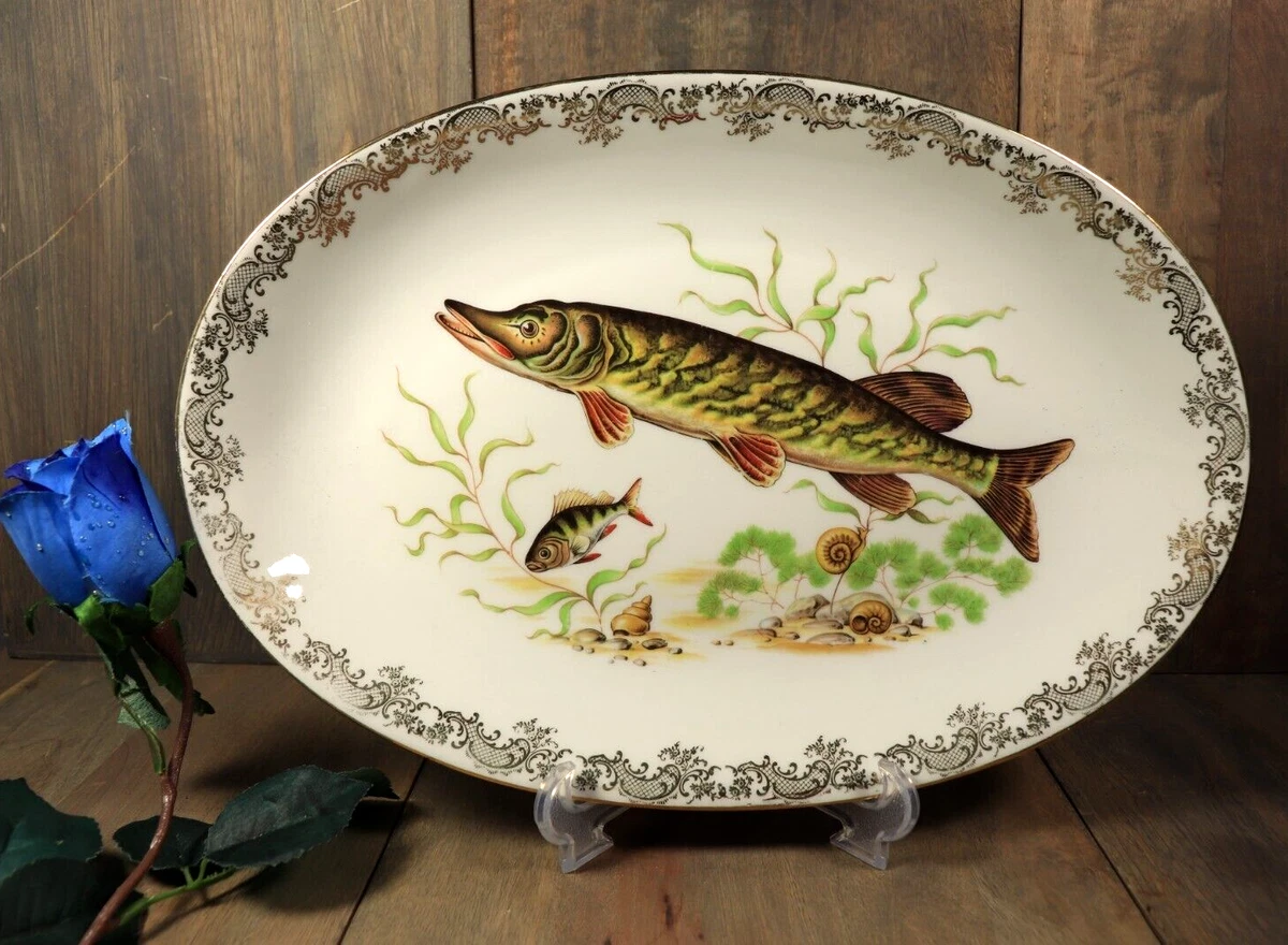 Vintage LIMOGES Fish Platter Gold Gilding M.S. Berry French Porcelain Plate Dish