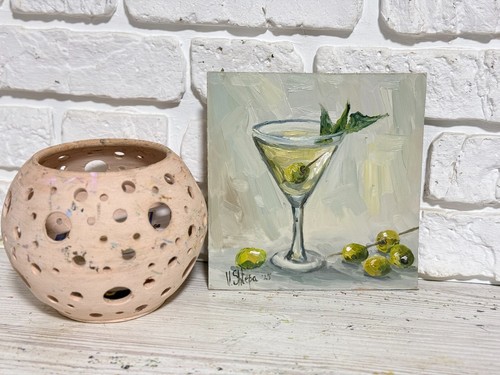 Pintura al óleo original Martini sucio bodegón oliva impresionismo arte firmado - Imagen 5 de 7