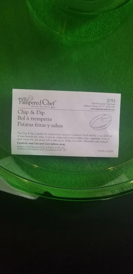 Pampered Chef Chip & Dip Green Serving Bowl Party Guest Tray # 2793 Retired New - Image 3 of 3
