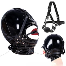Binding Head Harness Hood Headgear Mask Silicone Ball Gag Slave Nose Hook New