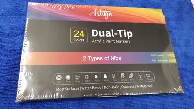24 Dual Tip Markers Paint Pens Medium Brush Point Tip Adults Coloring Books