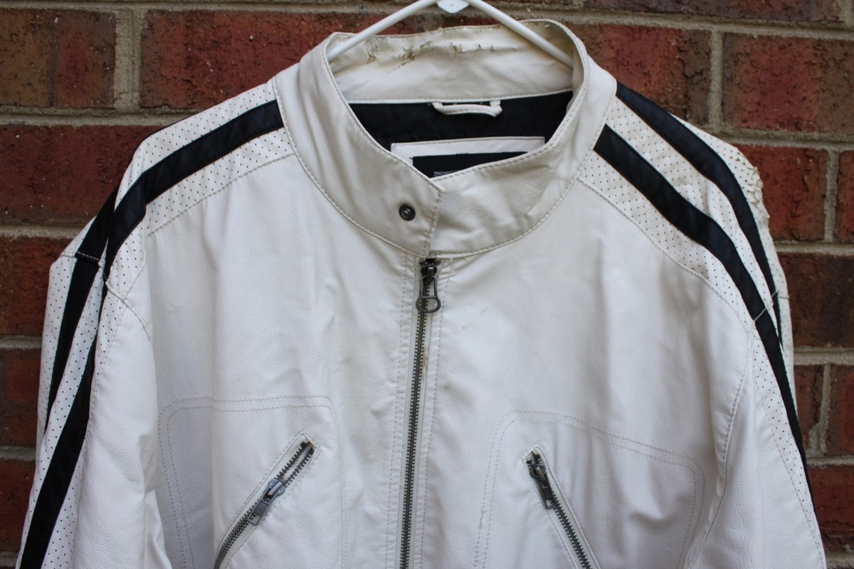 Wilsons Faux Leather Jacket White Stripe Motorcycle Moto