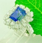 18k Solid White Gold Natural Diamond & AAA Emerald  Cut Tanzanite Ring 5.64 ct — photo 5