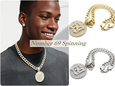 Number 69 Rotate Pendant 11mm 20'' Cuban Chain Hip Hop Necklace RC3248