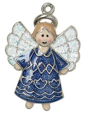 Charm, 1 Silver Plated Pewter 23x18mm Blue Sparkling Angel Charm