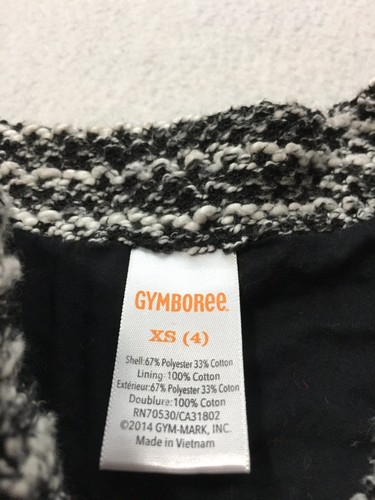 Gymboree City Kitty XS 4 Black White Peplum Ruffle Hem Tweed Look Zip Jacket - Picture 3 of 3