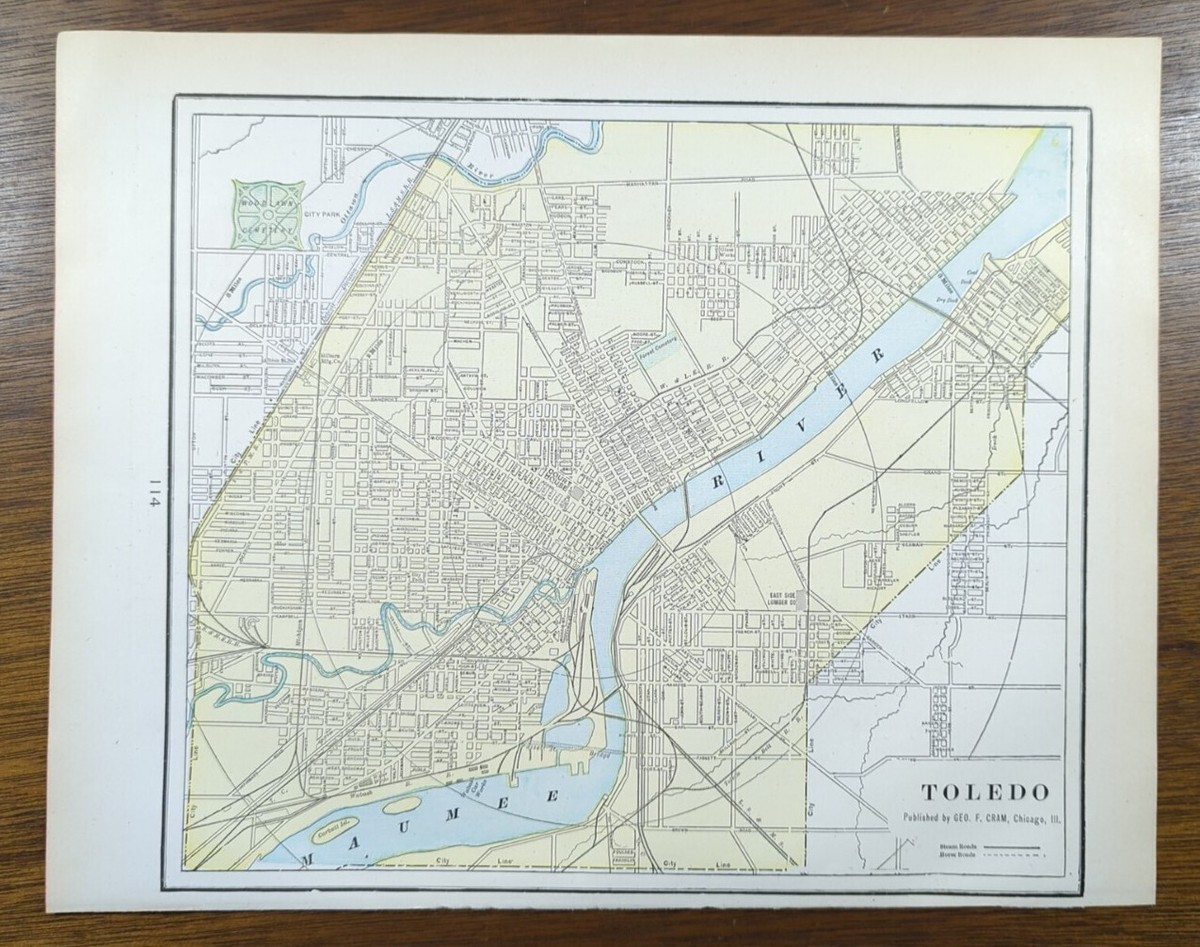 コロラド トレイ マップ Vintage 1901 TOLEDO OHIO Map 14