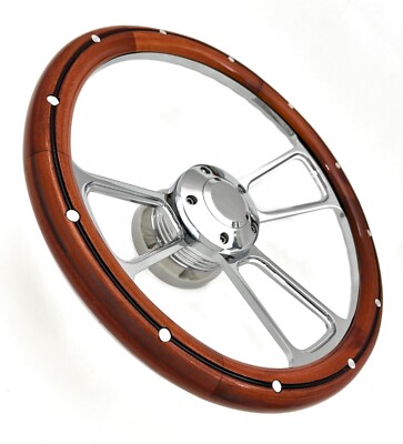 W-Power 14" 350MM Steering Wheel Classic Dark Wood Mahogany Grip - Foto 4