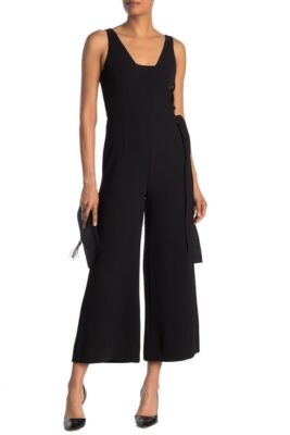 Rachel Roy Jumpsuit Side Tie Wide Leg Crepe Black Sz 4 NEW NWT 379