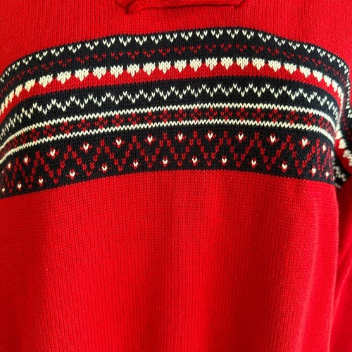 Tommy Hilfiger Maglione Uomo Rosso Fair Isle Large Cabincore Nonno Vacanze Nuovo con etichette - Foto 7 di 12