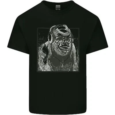 Gorille Avec Casque DJ Danse Musique T-Shirt En Coton Pour Hommes - Photo 1/4