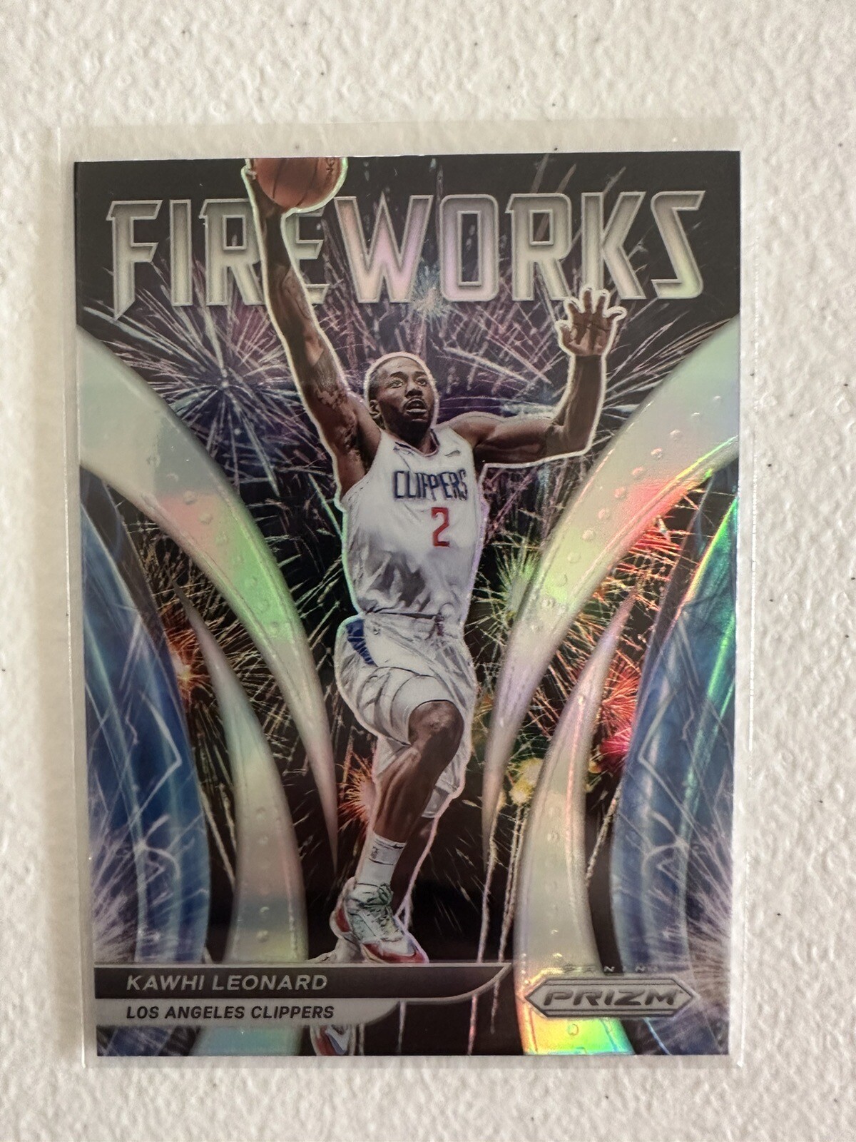Kawhi Leonard 2021-22 Panini Prizm Fireworks Prizms Silver Holo #7 Clippers