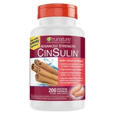 trunature Advanced Strength CinSulin 500mg - 200 Vegetarian Capsules - NEW