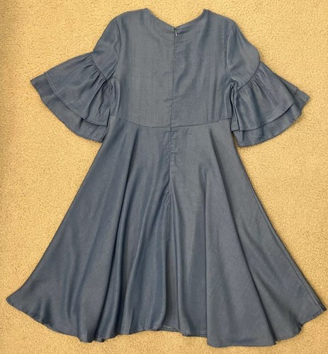 SHEIN Size 8 Girls Chambray 1/2 Bell Sleeve Maxi Dress Pink Love - Picture 5 of 6