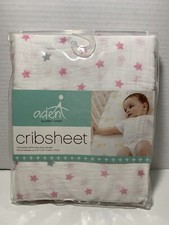Aden  Anais Cotton Muslin Crib Sheet Pink  Grey Stars Fits Up To 52  x 28  NEW