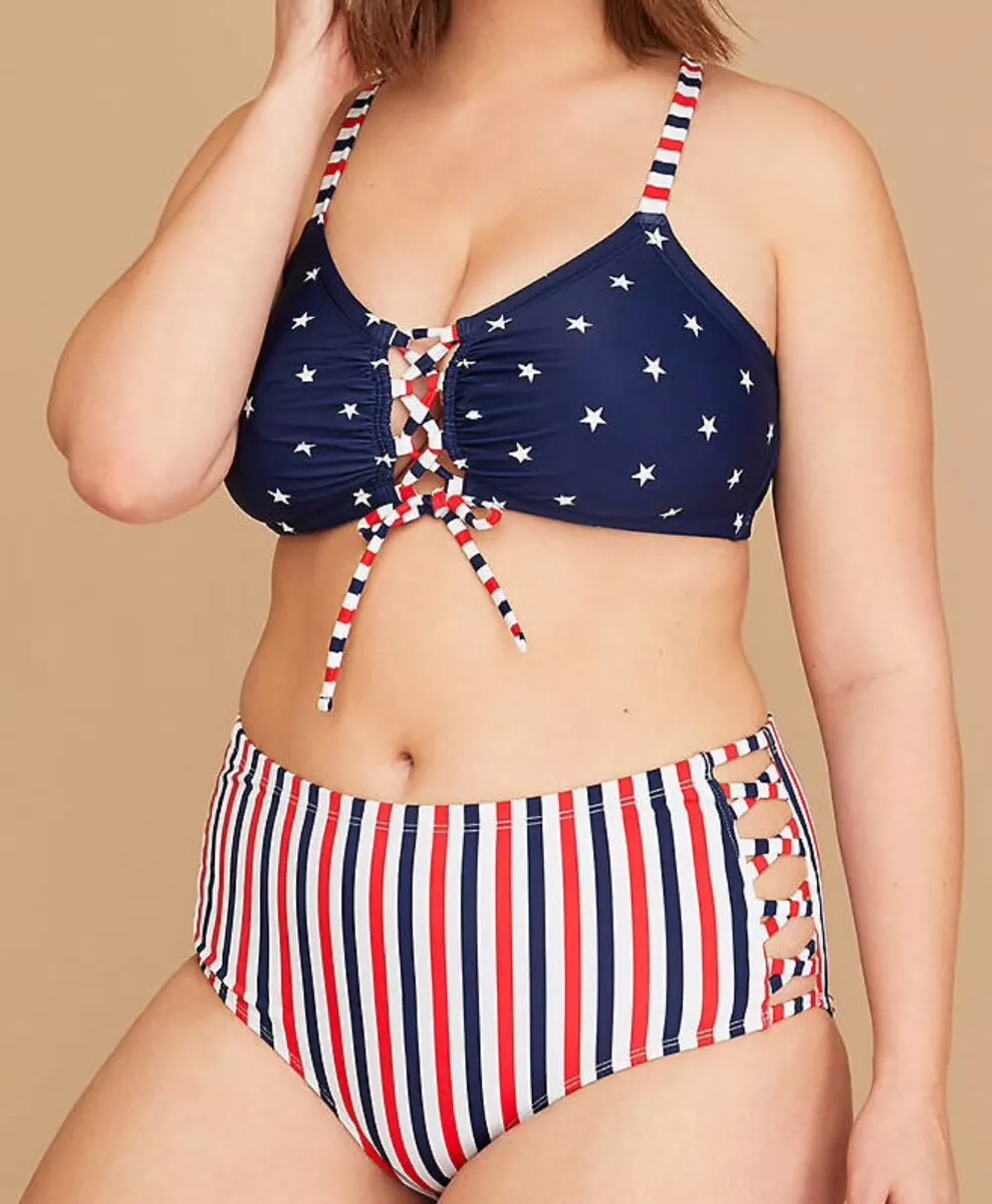 Swim by Cacique Red,White & Blue 2 Piece SwimSuit Plus Size 26 Top & Bottom  NWT