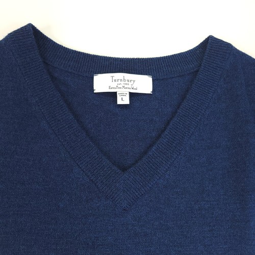 Turnbury Sweater Vest Mens Large Blue V Neck Extra Fine Merino Wool Super Soft - - Picture 3 of 11