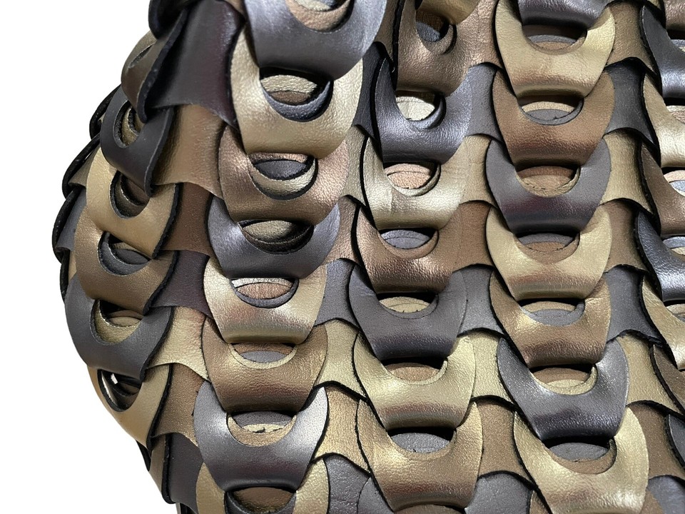 MC Marc Chantel Gold Bronze Silver Ring Woven Metallic Metal Handbag