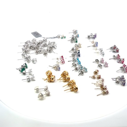 Assorted LOT of 38 Sterling Silver Lab Created Multi-Gemstone Stud Earrings - Picture 5 of 5