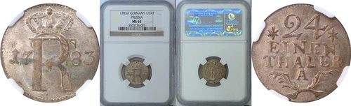 1783 A Germany Prussia 1/24th Thaler Friedrich II (The Great) KM# 296 NGC MS 63