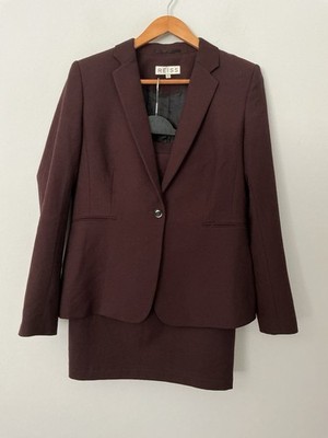 Reiss Ricca Skirt Suit With Jacket Size 14 Plum, Wool mix, Smart Formal Work VGC