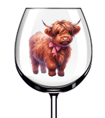 12x bunte Baby Highland Kuh Vinyl Aufkleber Abziehbild Becher Weinglas Flasche