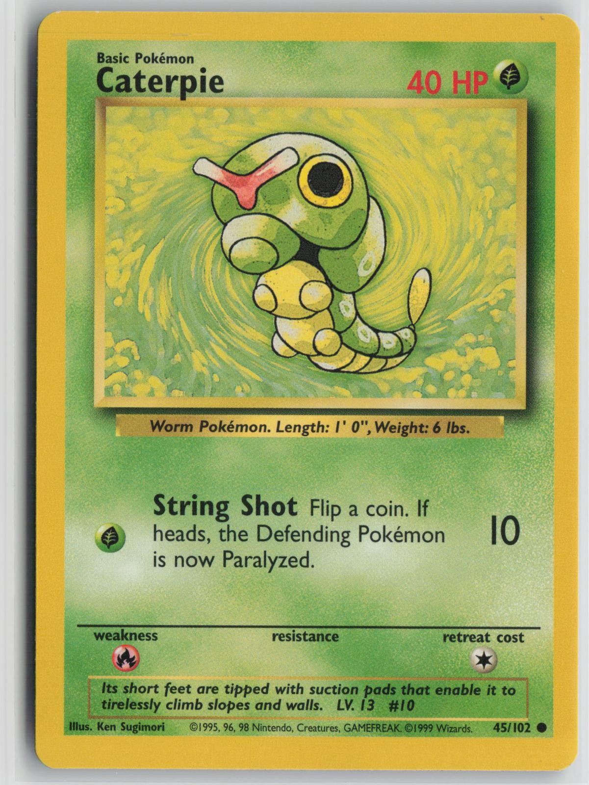Caterpie 45/102 Common Base Set Unlimited Pokemon Lightly Played