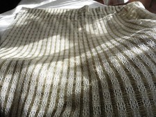 VINTAGE 2 PANNEAUX RIDEAUX FILET BEIGE X ECRU RUBAN FRONCEUR 130X310CM X 2