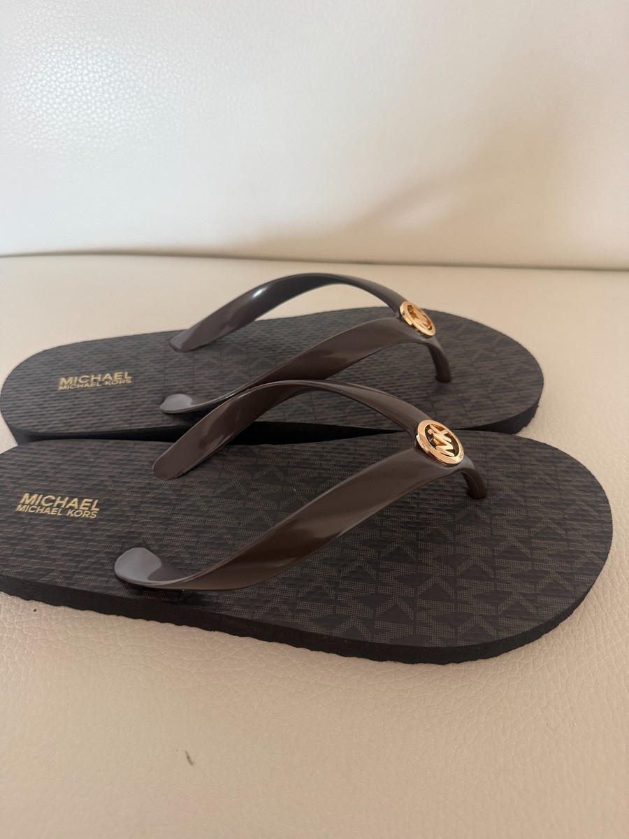 NEW MICHAEL KORS SIGNATURE LOGO FLIP FLOPS THONG SANDALS 8 M  display picture 1