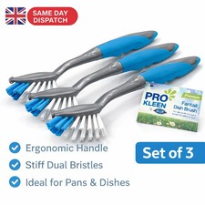 3x Premium Fantail Dish Brushes Grip Handle Washing Up Dishes Pots Pans Plates