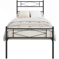 HOMCOM 3ft Single Bed Frame with Steel Slat Support, Noise-Free, Black