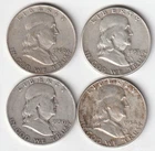 Lot of 4 Franklin Half Dollar coins, circulated, 90% Silver XF+ cond. Inv#421