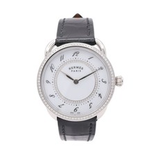 HERMES Arceau Watch White Dial Leather Strap Stainless Steel AR13.430
