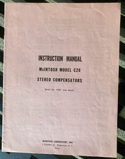 McIntosh C-20 Original Owners Manual, Binghamton New York, Exc Serial 1001  Up