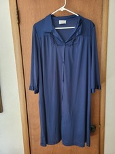 Vanity Fair Nightgown Sleep Robe Navy Blue Knee Length Pockets Sz L Vtg USA