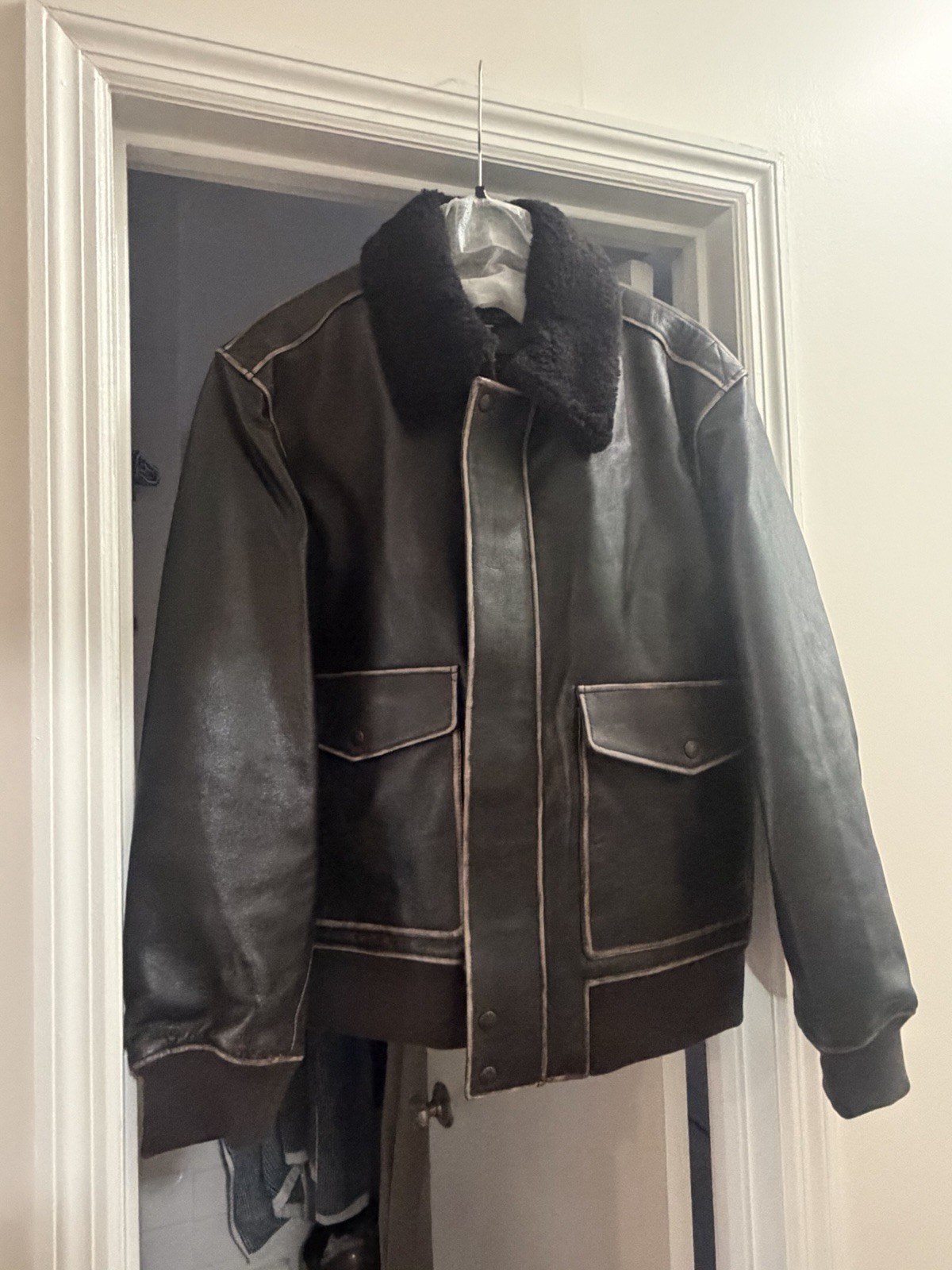 rag & bone Men’s XL Black Leather Bomber Jacket Collared Zip Short Solid - second product detail image