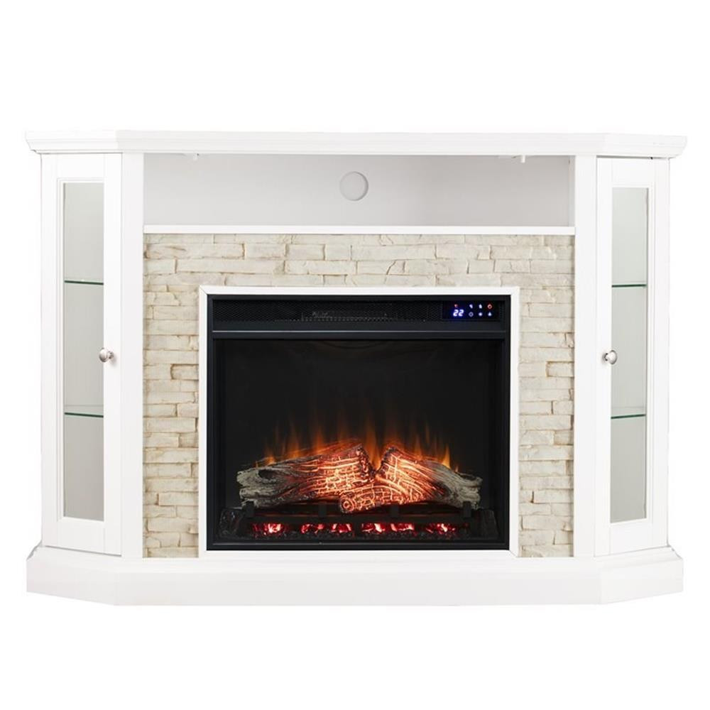 SEI Furniture Redden Wood Corner Convertible Electric Fireplace in White