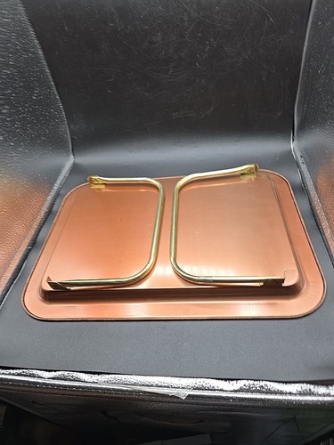 2 Vintage Retro TV Tray Folding Legs Lap Tray Brown Gold Flour De Lis 1970s MCM - Picture 8 of 8