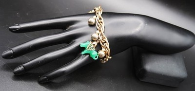 Vtg Napier Green Glass Elephant Charm Bracelet 60's Signed Rare MCM HTF
