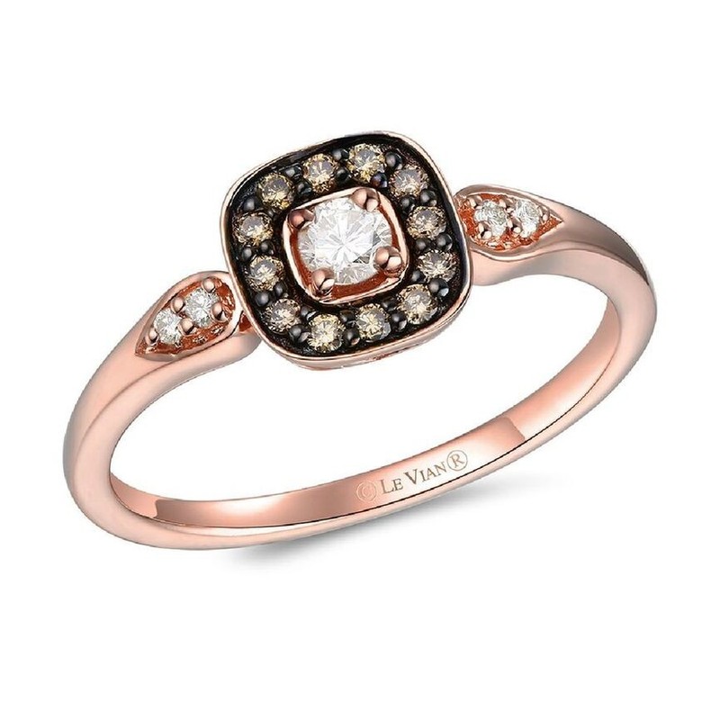Le Vian 14K Rose Gold Promise Ring Halo Pavé Chocolate White Diamonds - Size 4