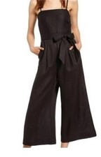 J.CREW Sz 2 Black 100% Linen Belted Wide Leg Jumpsuit Pleated Pockets (V1