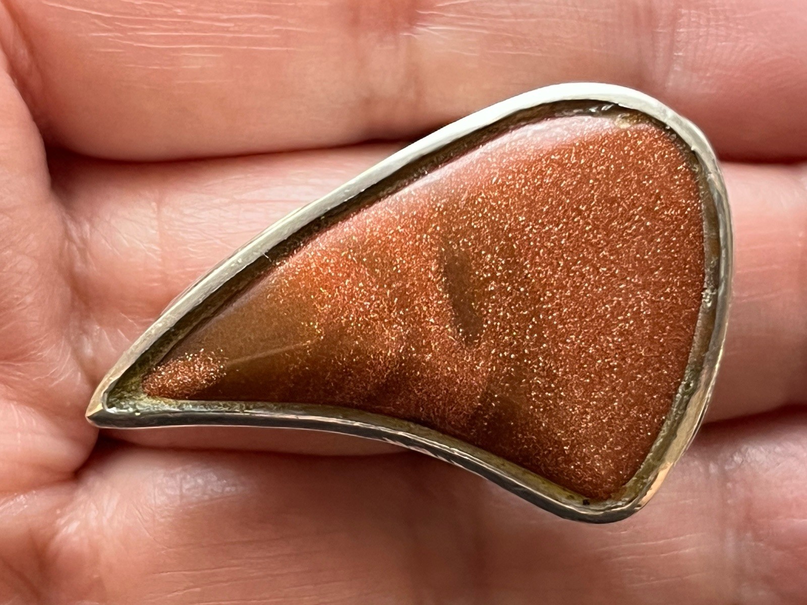 Sterling Silver .925 Chunky Triangular Goldstone … - image 4