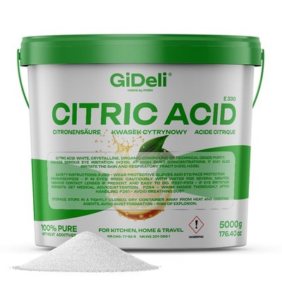 GiDeli Zitronensäure 5kg Eimer | E330 Entkalker | Lebensmittelqualität