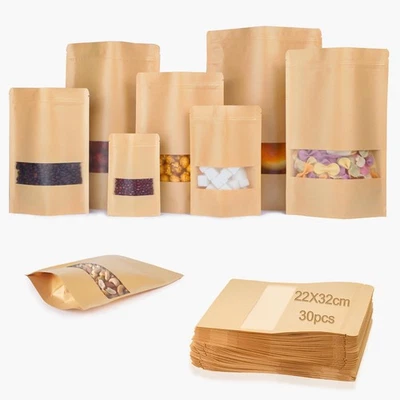 Sachet Kraft Alimentaire 22X32 cm Sachet Kraft Zip Emballage Alimentaire Sachet - Photo 1/4